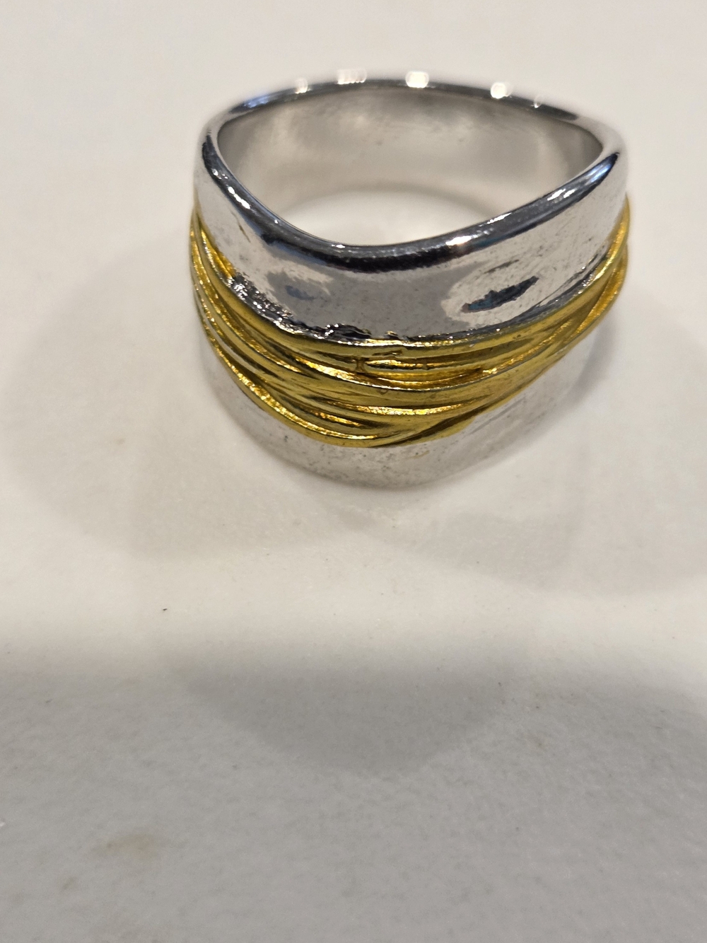 Two-Tone Silver and Gold Wrapped Band Ring - Women's Jewelry